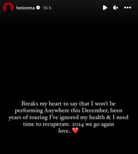 Music Star Rema Cancels All December Shows Mediaage NG Music star, Rema has called off all his shows in December to focus on his health.